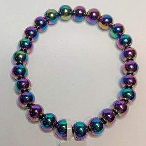 RAINBOW OXIDIZED HEMATITE STRETCHY ROUND 8mm BRACELET w/ FREE FELT POUCH-B803
